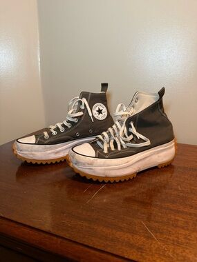 Converse High-Top Platform Sneakers in Charcoal and White with Gum Outsole